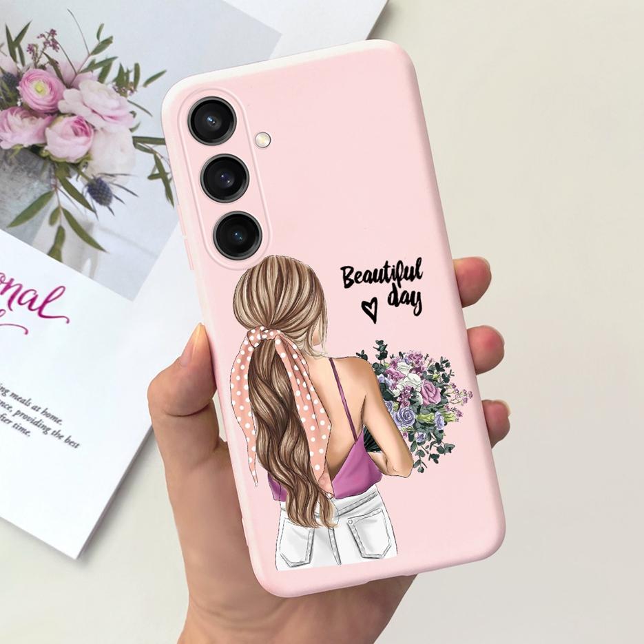 For Samsung Galaxy A55 Case Pretty Cartoon Girls Sunflower Cover Soft TPU Phone Case For Samsung A15 A25 A35 A55 5G Fundas Coque