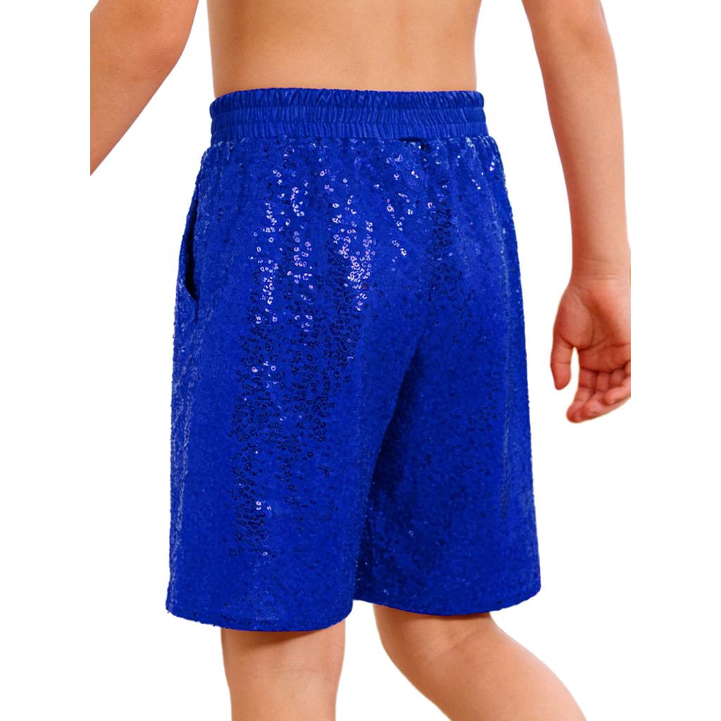 Boys Jazz Dance Stage Performance Costume Shiny Sequins Shorts Elastic Waistband Soft Lining Pockets Comfort Fit