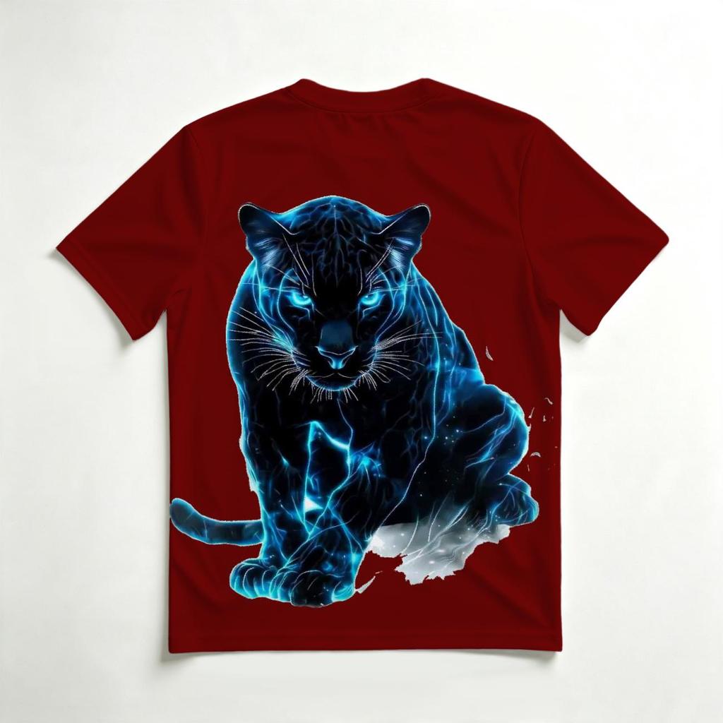 Neon Blue Panther 3D All Over Print Men's Crew Neck T-Shirt