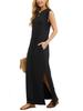 European and American new women's summer casual solid color round neck sleeveless loose long dress