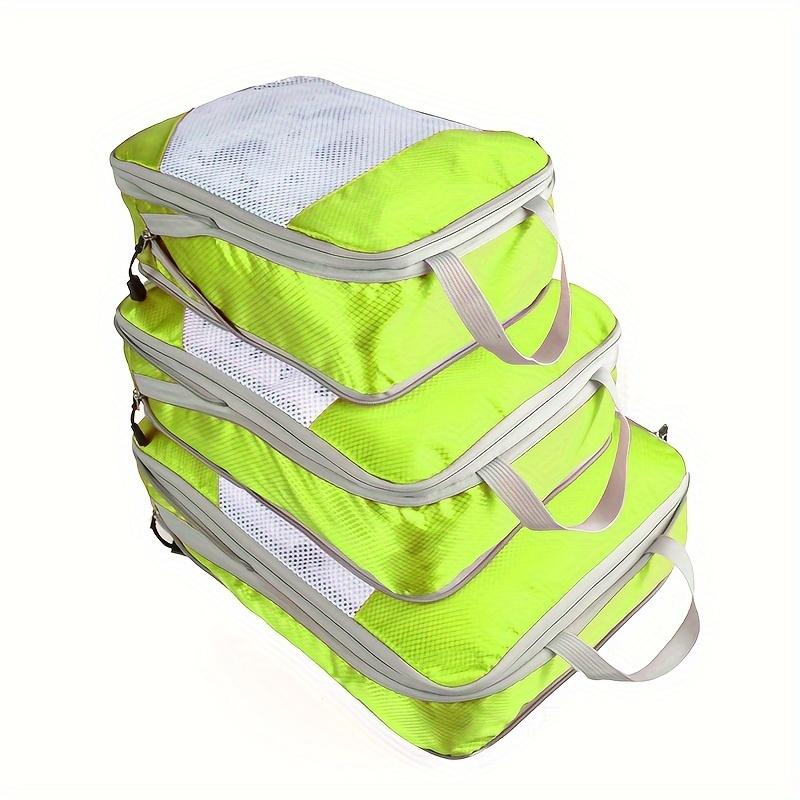 3pcs Portable Travel Storage Bag Set With Mesh Stitching, Double Layer Zipper Foldable Luggage Organizer, Clothing Storage Bags