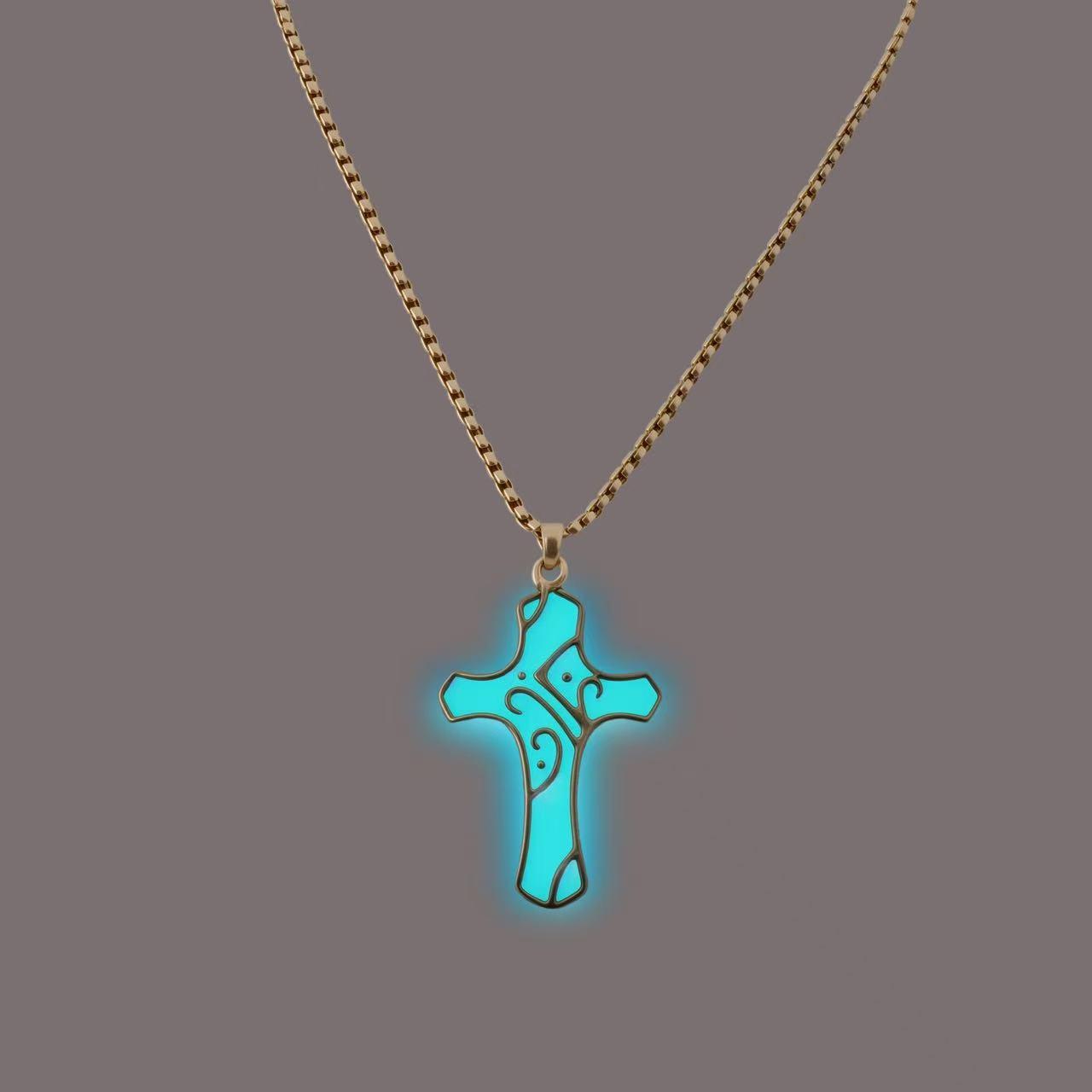 Couple luminous necklace pendant cross punk fluorescent European and American street enamel personalized fashion rock necklace