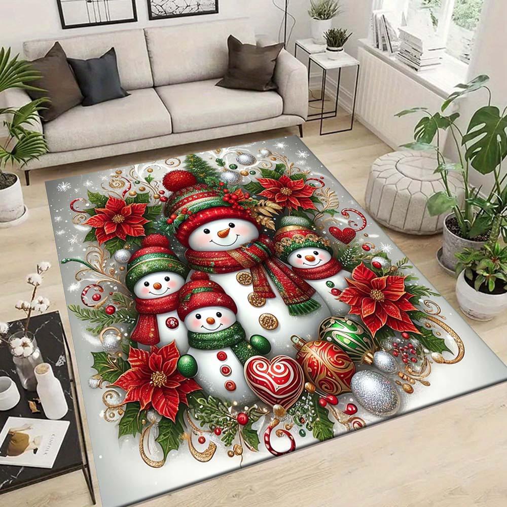 1 Stück Schneemannfamilie Teppich, Rutschfest, Leicht zu reinigen, Fleckenbeständig, Perfekt für gemütliche Wohnzimmer, Schlafzimmer, Küchen, Büros und Ho
