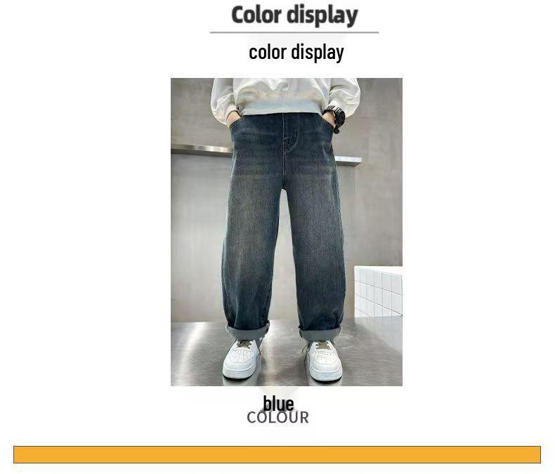 Spring/Autumn Loose-Fit Jeans for Boys, Ages 7-14, Children's Casual Long Pants.
