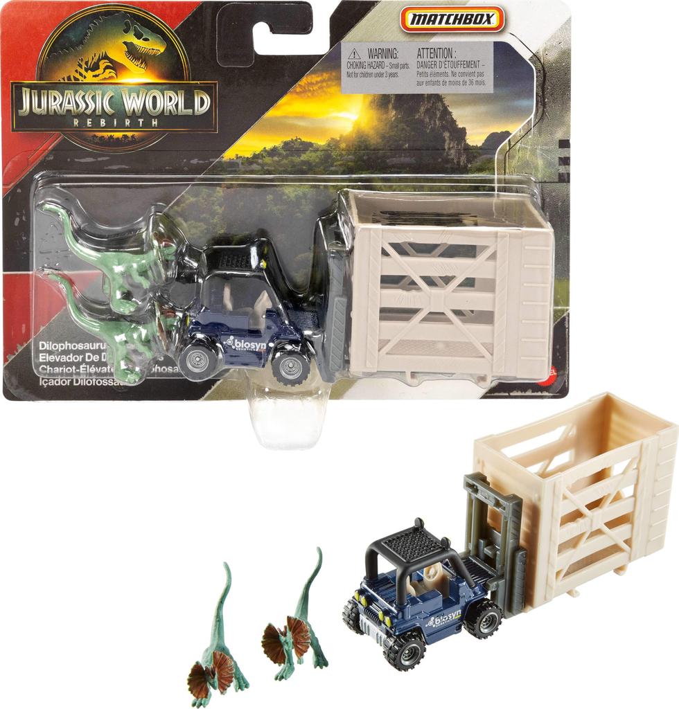 Matchbox Jurassic World Toy Car or Truck Transporter & Dinosaurs: Includes one Jurassic World movie-inspired vehicle and one or two mini dinosaurs
