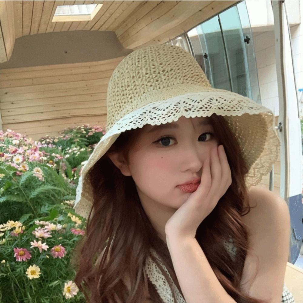 Large Edge Summer Lace Sun Hat Wide Brim Panama Cap French-style Straw Hat  Outdoor Travel