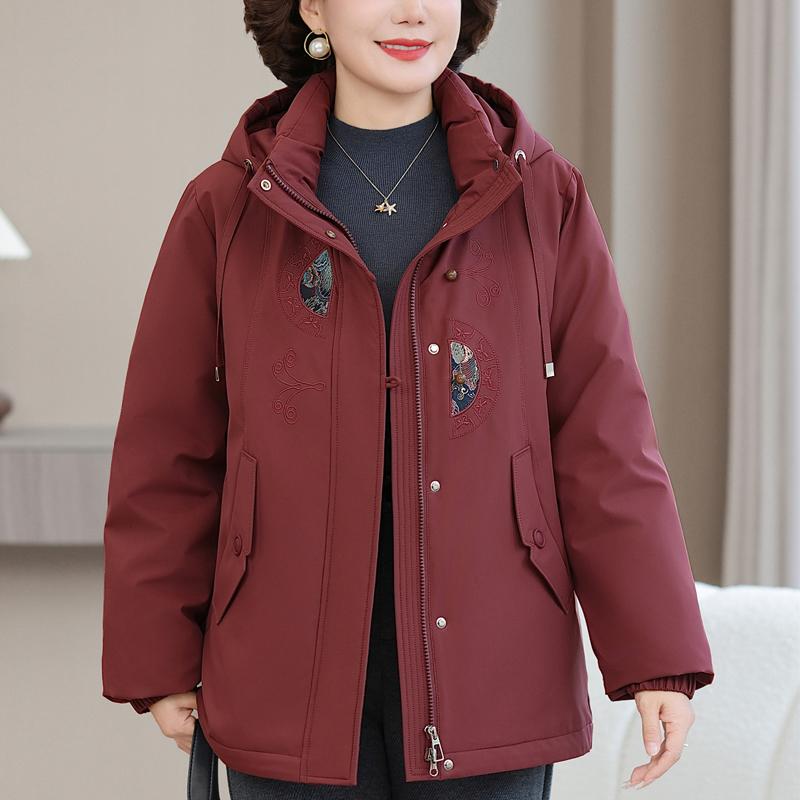 Plus Size XL-6XL Middle Age Women's Short Down Jackets Winter Parkas Hooded Embroidery Elegant Loose Thick Warm Down Coats Woman Outerwears