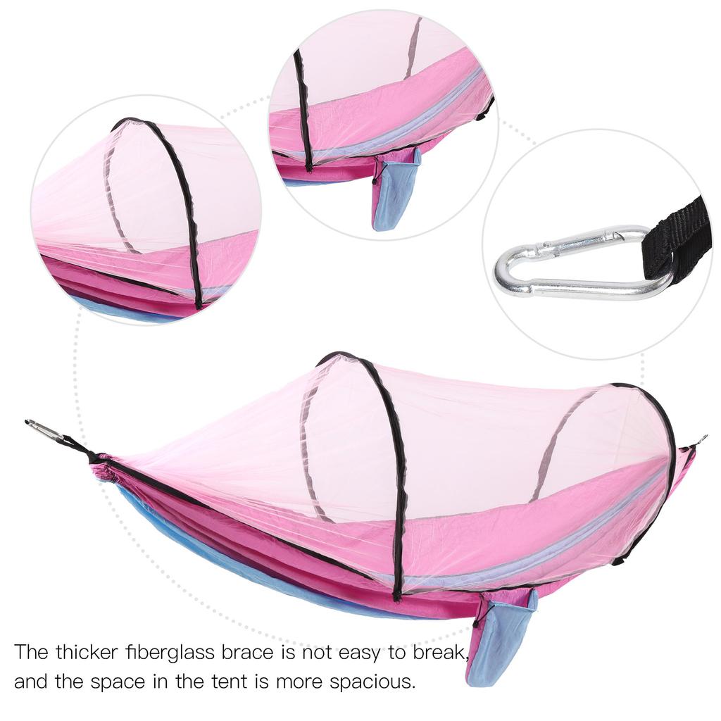 Outdoor Automatic Strut Hanging Parachute Cloth Mosquito Net AntiRollover Hammock(Light Blue Pink )