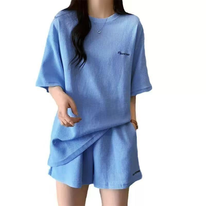 New Summer Embroidered Casual Set For Women Loose Short Sleeve T-shirt  Shorts Two-piece Outfit