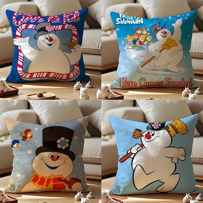 Frosty The Snowman Cushion Cover Anti-dustmite Pillowcase Invisible Zipper Silky Short Plush Sofa Cushion Cover