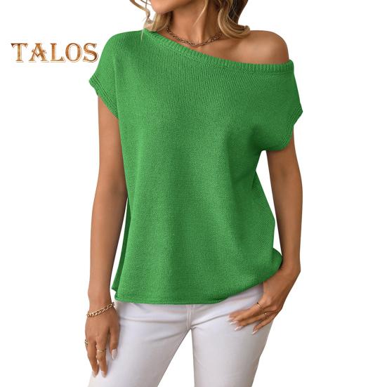 Women Tops Short Sleeve Screw Collar Solid Color T-Shirt Spring Summer Stretchy Pullover Tops Daily Wear