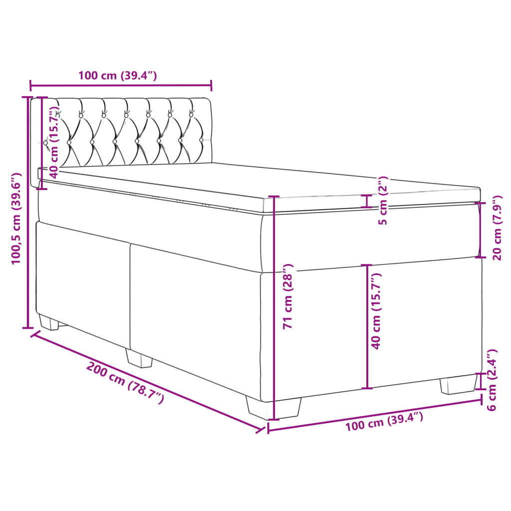 Box Spring Bed with Mattress Pink 100 x 200 cm Velvet