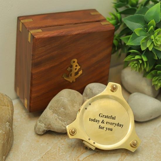 Personalized Brass Sundial Compass with Rosewood Box Engraved Nautical Gift Home Decor
