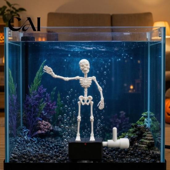 Accessori per Acquario Horror Halloween Scheletro Danzante, Scheletro Articolato Mobile Azionato da Bolle, Ornamento Pompa Aria Teschio Oscillante Realistico