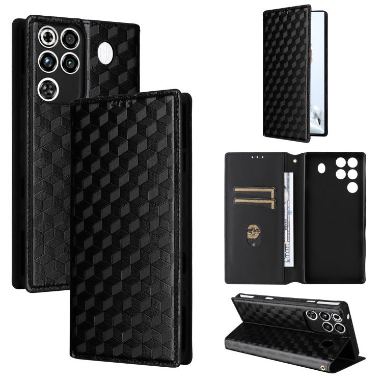 Cubic Grid Texture Flip Leather Phone Case