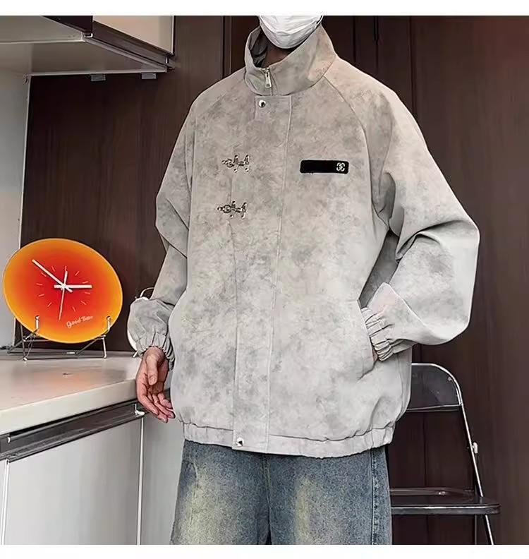 Men's Retro Tie-Dye Stand Collar Jacket - Winter Casual Loose Outerwear