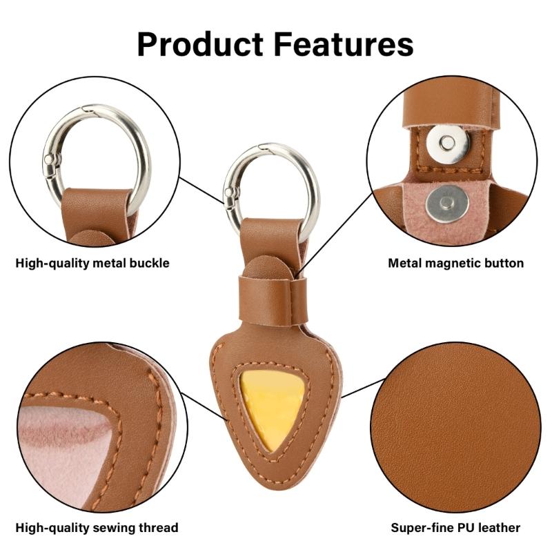Guitar Pick Container Guitar Accessory Tool Pocket with Keychain Guitar Pick Holder Guitar Pick Pouches PU Texture
