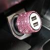 Nová nabíječka do auta Bling USB 5V 2.1A rychlý adaptér se dvěma porty Růžový dekor do auta Styling do auta Diamantové příslušenství do auta Interiér pro ženu