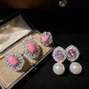 Geometric zircon pearl earrings French light luxury new earrings high-end French versatile earrings