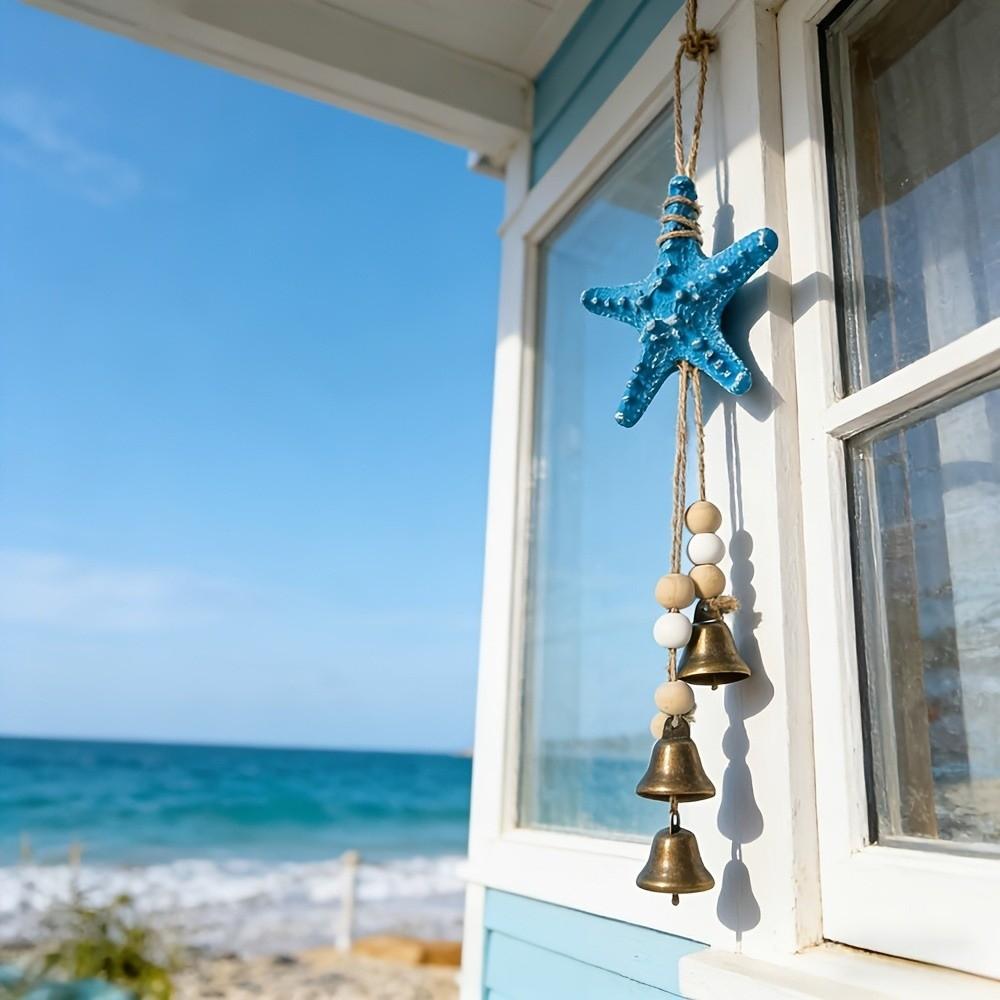 Resin Beach Decor Metal Bells Ocean Themed Hanging Ornament Starfish Wind Chime Patio Decor