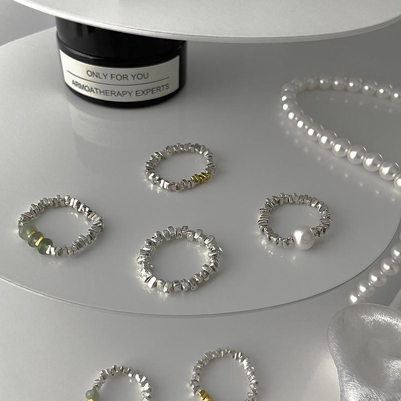 Elegant Korean Style Adjustable Pearl Ring For Women Fashionable Geometric Design