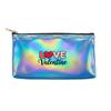 Cute Heart Letter Print Laser Cosmetic Makeup Bag Holographic Toiletry Pouch, PortableTravel Organizer for Valentine Gift Party