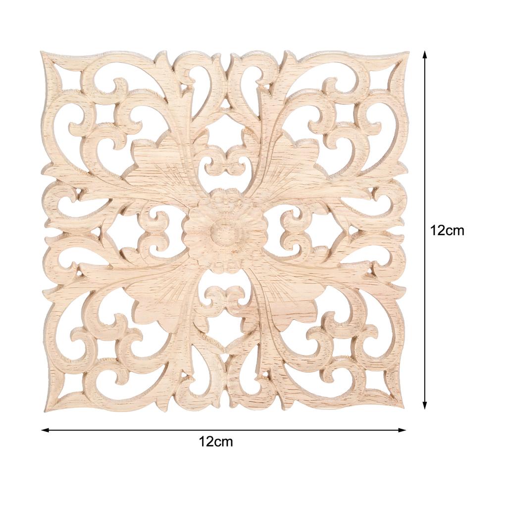 1pc Square Carved Unpainted Wood Ornamental Applique Mouldings Onlay Decal Hollow Flower Cabinet Furniture Decor