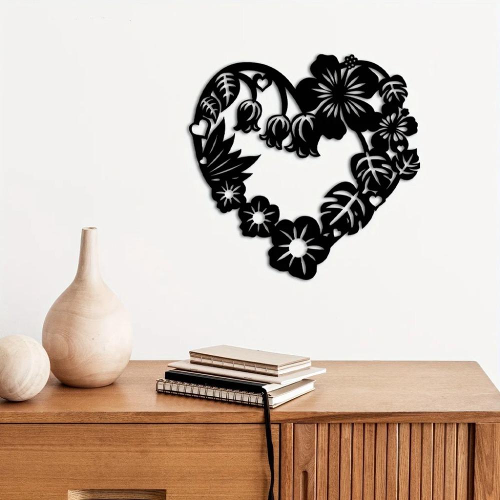 1 Stück Metall Herz Girlande Schild – Schwarz Moderne Wanddeko, Schöne Herz Girlande Metall Wandkunst, Stilvolles Schild für Elegantes Zuhause