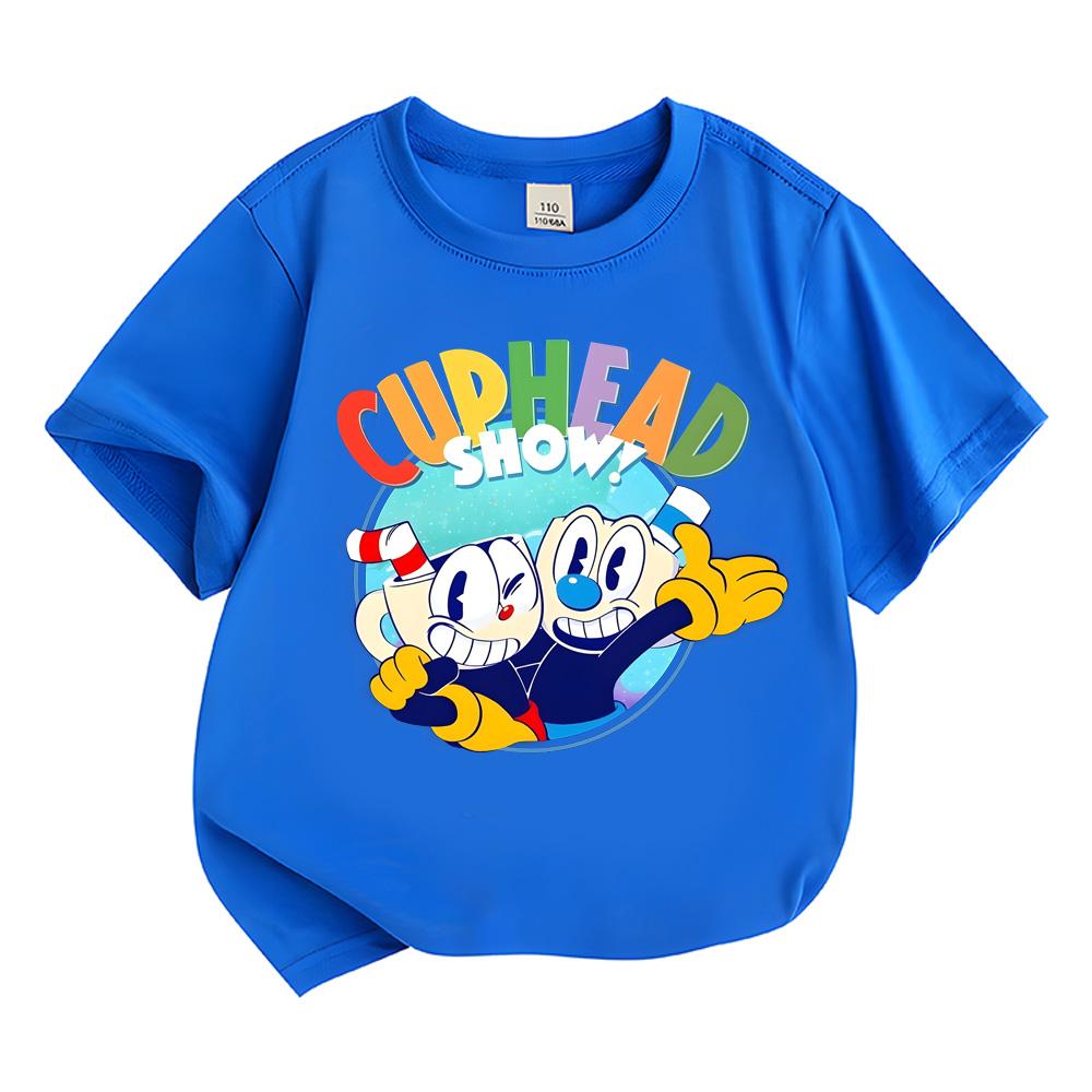 Summer Cuphead 100%Cotton Children T-shirts for Boys Girls Tops Cartoon Witch Wizard Funny T Shirt Kawaii Girls Short Sleeves