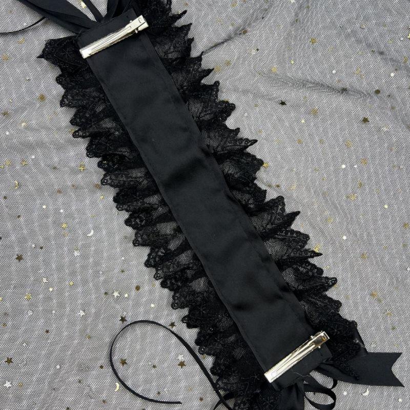 Gothic Lolita Spitzen Schleifen Stirnband - Schwarz Rot Dienstmädchen Haaraccessoire