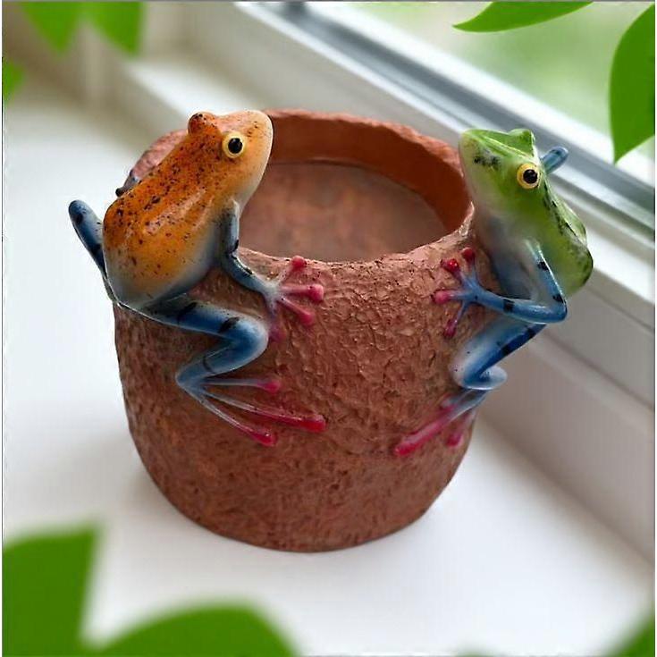 Rustic Pastoral Double Frog Resin Flower Pot, Outdoor Garden Decor Planter for Succulents and Small Plants, 2 Colors