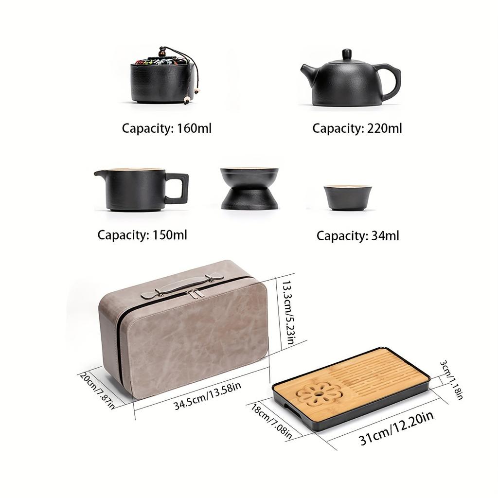 1set Ceramic Black Kung Fu Tea Set Portable Travel Tea Set Office And Living Room Tea Gift Box Set Household Tea Pot And Cup Tea Brewing Set Suitable