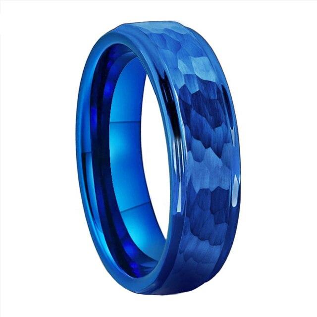 

8Mm 6Mm For Men Blue Tungsten Nuptial Bridal Rings Wemen Hammer Stepped Edges Engagement Domed Bands Brushed Finished Comfort FitWedding Present 8.5