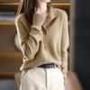 Damen Herbst-Winter Woll-Kaschmir Strickjacke mit Knopfleiste und halbohem Kragen