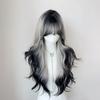 Halloween Long Body Wave Wigs Air Bangs Lolita Cosplay Wigs Black and Gray Gradient Wigs  for Women