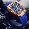 LIGE Nuovo Orologio da Uomo Cronografo Quarzo Quadrante Tonneau Dorato Sportivo Orologio Casual Moda Cinturino in Silicone Orologio da Uomo+Scatola