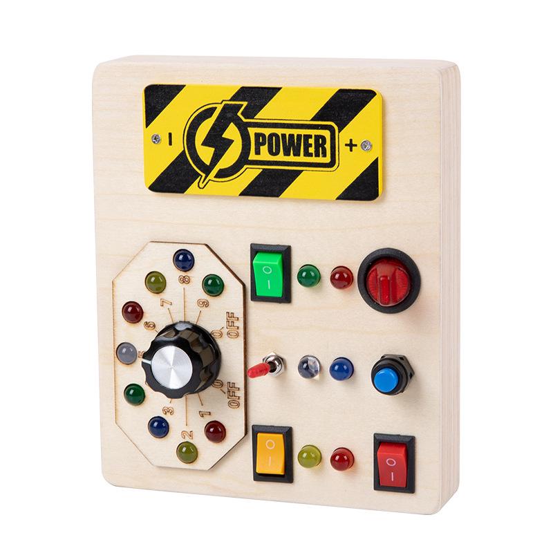 Interactive LED Wooden Busy Board: Children's Early Education Toy with Switches & Sockets