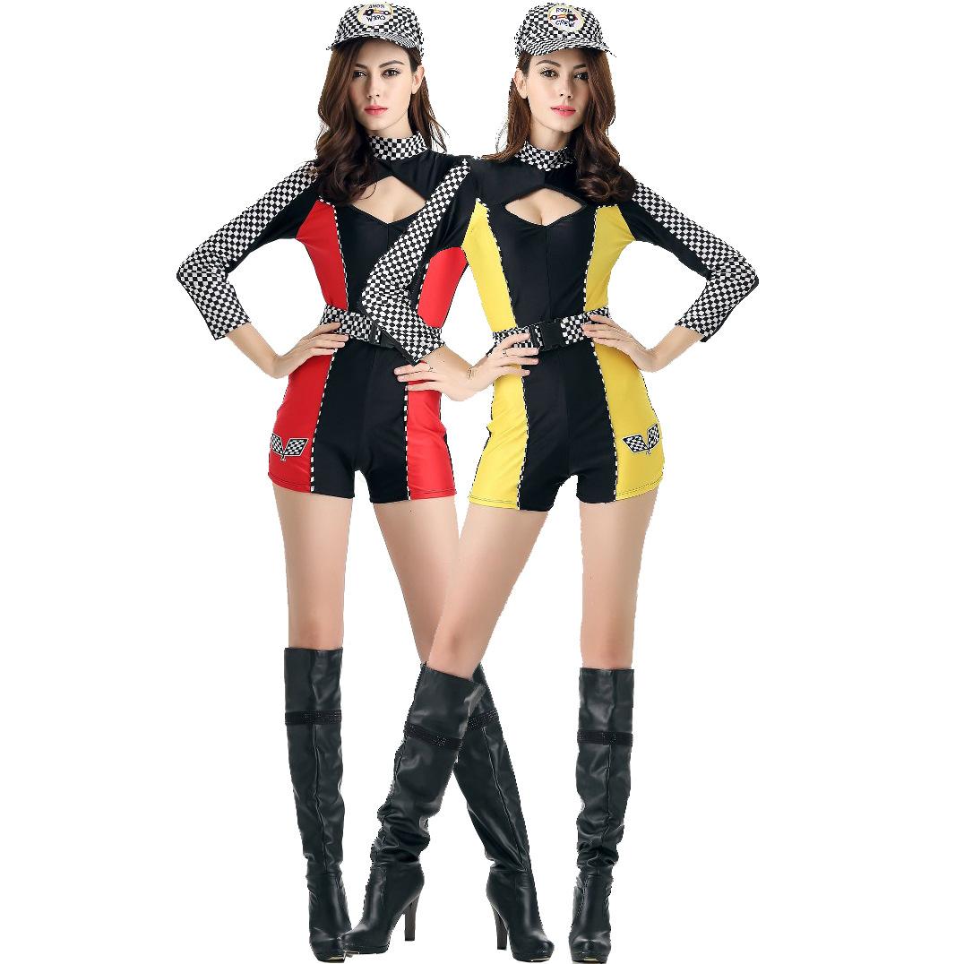 

Long Sleeve Racing Girl Game Model Uniform Locomotive Uniform Sexy Cheerleading Costume Female Cheerleading Uniform M жовтий