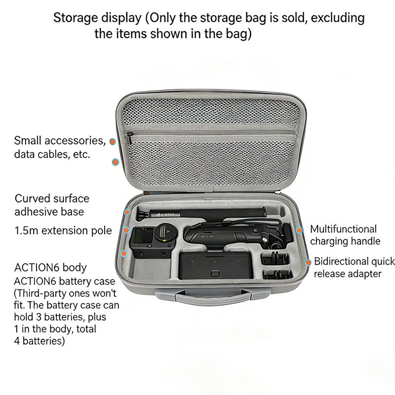 For DJI Osmo Action 6 Handbag Anti-pressure Storage Box Shoulder Bag Hard Shell Carrying Suitcase Camera Accessories