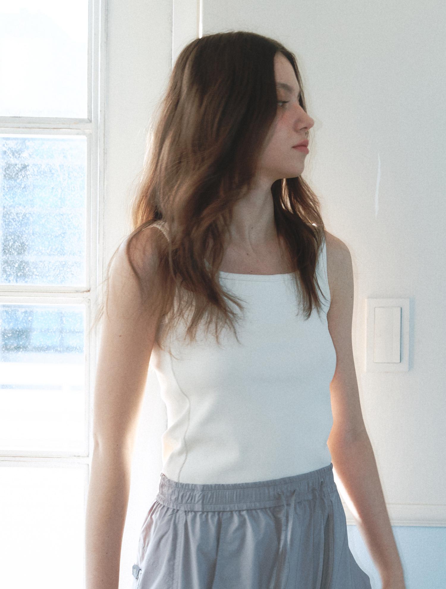 Cluny Cotton Ribbed Square Neck Sleeveless Top - Ivory Ivory/Free