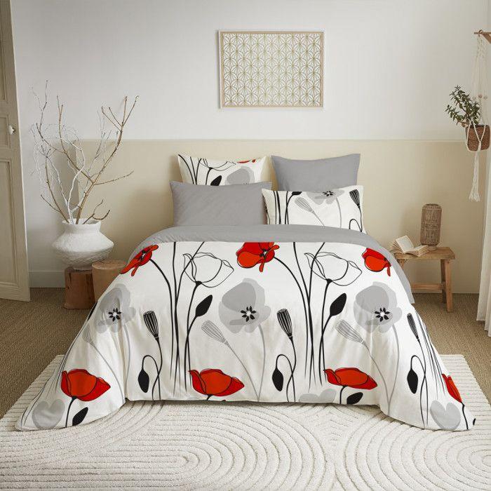 Complete Reversible Duvet Cover Pack for 140 X 190 Cm Bed Coquelicot
