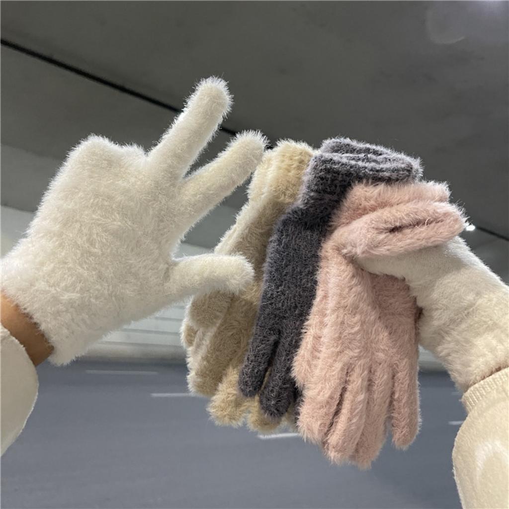 Cycling Imitation Rabbit Fur Plush Gloves for Women, New Autumn and Winter with Plush Insulation, Cute and Divided Finger Cold Resistant Gloves