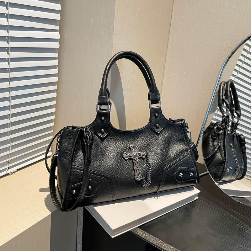 

Niche Bag Hot Girl Punk Style Motorcycle Handbag Large-capacity Single-shoulder Cross-slung Commuter 34.5x12x17.5 чёрный