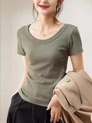 2024 Women's U-Neck Cotton Short-Sleeve Loose Slim Fit T-Shirt