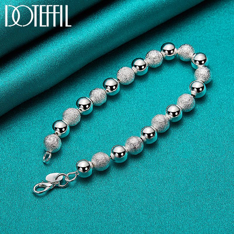 Smooth Frosted Bead Bracelet 925 Sterling Silver Fashion Jewelry