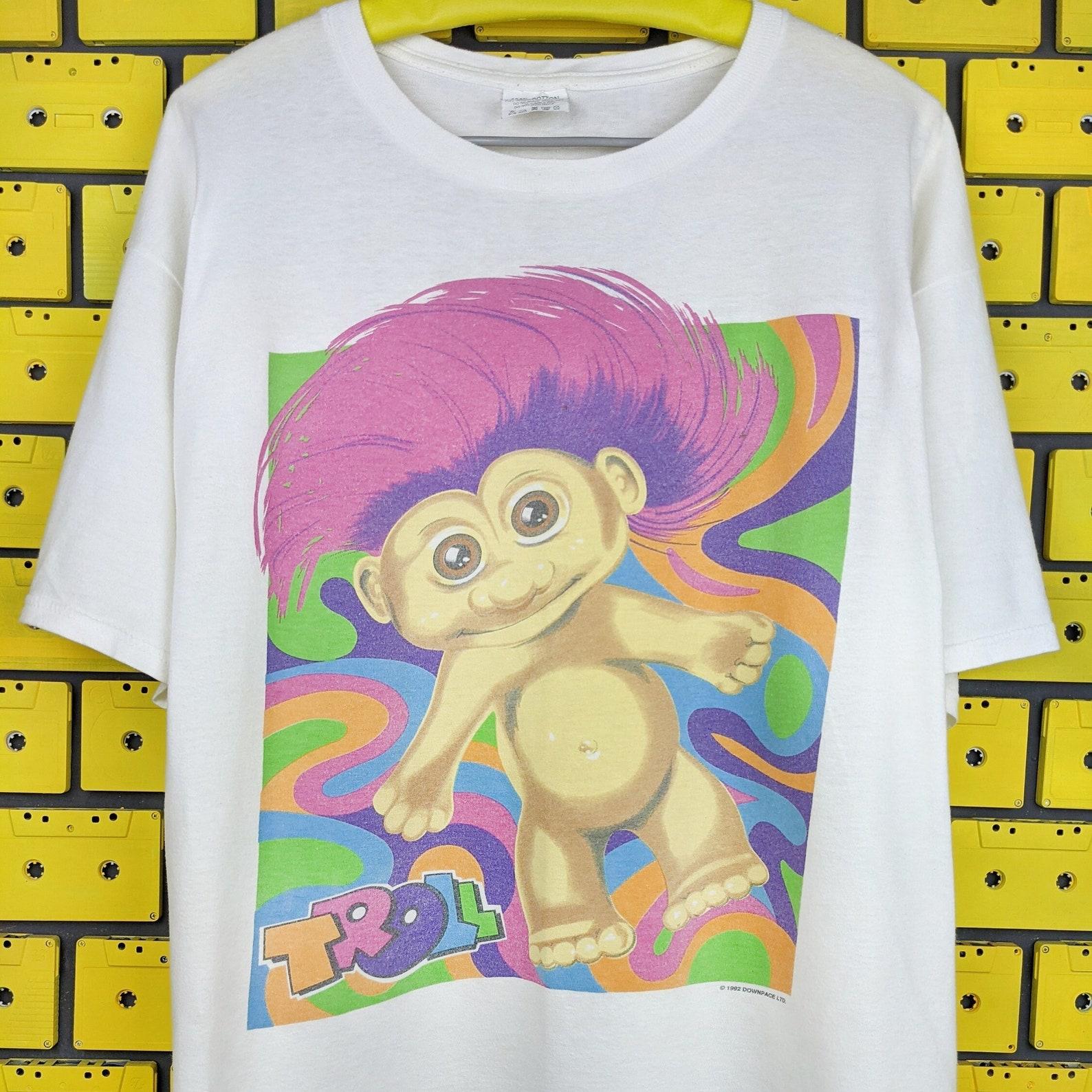Vintage 1991 Troll Doll Rainbow Hair T shirt Danish Woodcutter Thomas Dam Merch Tee Size L M