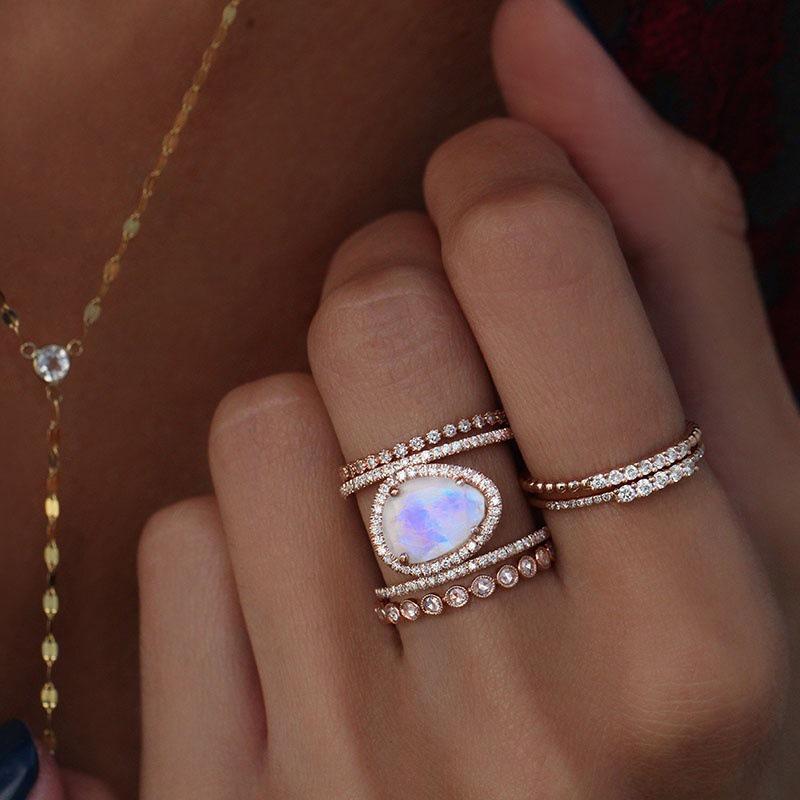 14K Rose Gold Irregular Moonstone Ring with Micro-Inlay