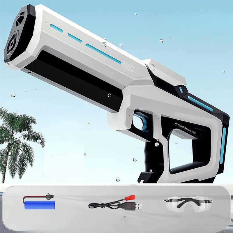 

Электрические водяные пистолеты для взрослых, летняя уличная пляжная игрушка, мощный автоматический всасывающий водяной пистолет, водяные бластеры для детей, подарок белый