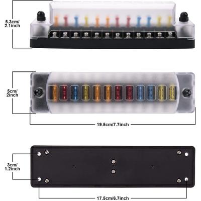 12 Way Fuse Block, Positive and Negative Anodes 12V32V Blade Fuse Holder ATCATO Standard Fuse Box