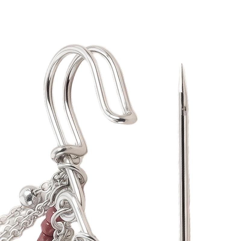 Retro Brooch Pin with Red Bead Accent and Flowing Tassels Detail Multi Chain Detail Alloy Corsage Stylish Enhancement